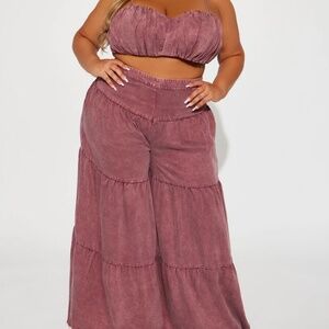 Washed Pant Set - Burgundy